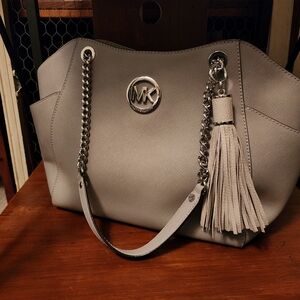 Michael Kors Silver Shoulder Bag with Tassel